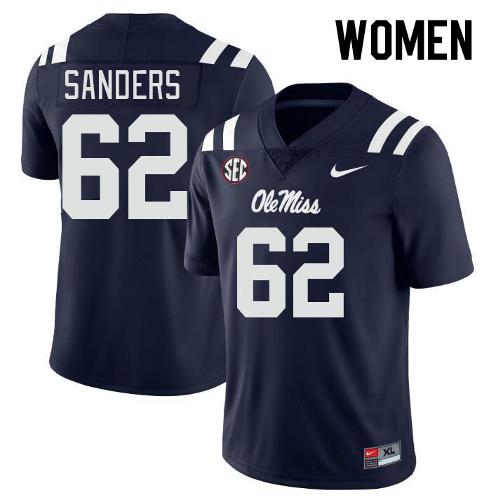 Women #62 Brycen Sanders Ole Miss Rebels College Football Jerseyes Stitched Sale-Navy